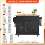 SucceBuy 43" Kitchen Island Cart Wood Top Mobile Carts Leaf Spice Rack
