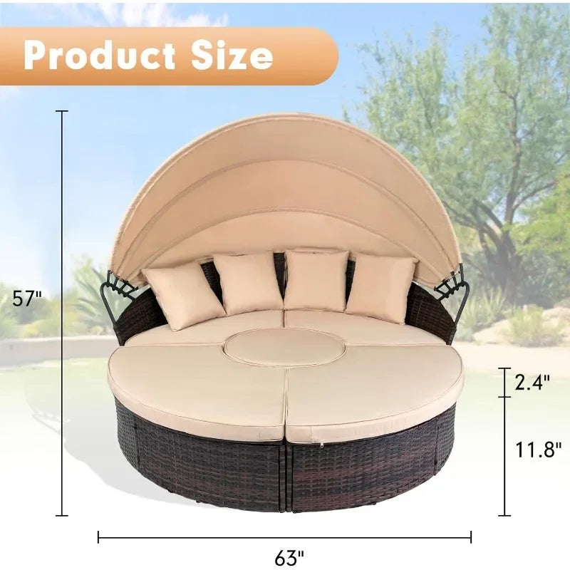 Outdoor Patio Daybed with Retractable Canopy