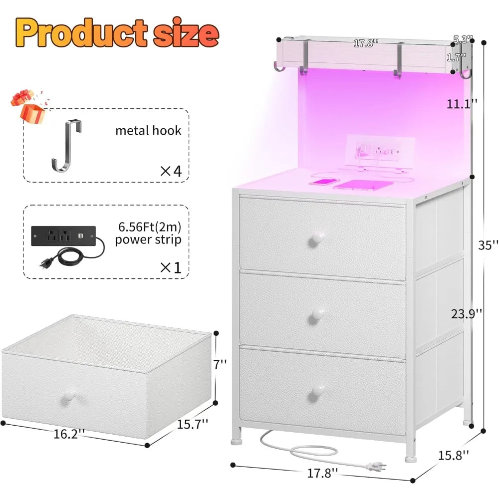 Charging Station and Led Lights Nightstand
