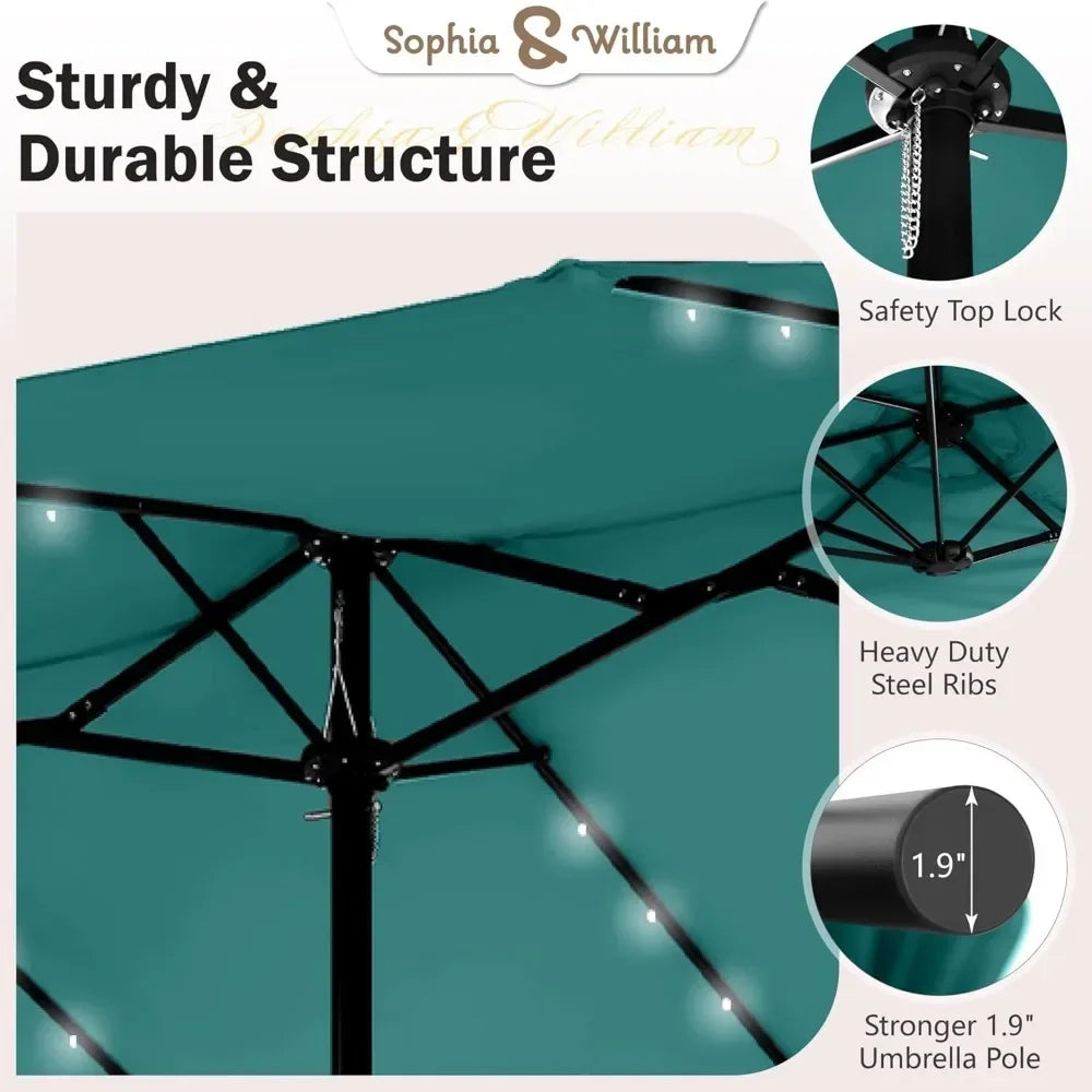 Extra Large Patio Umbrella with Solar Lights