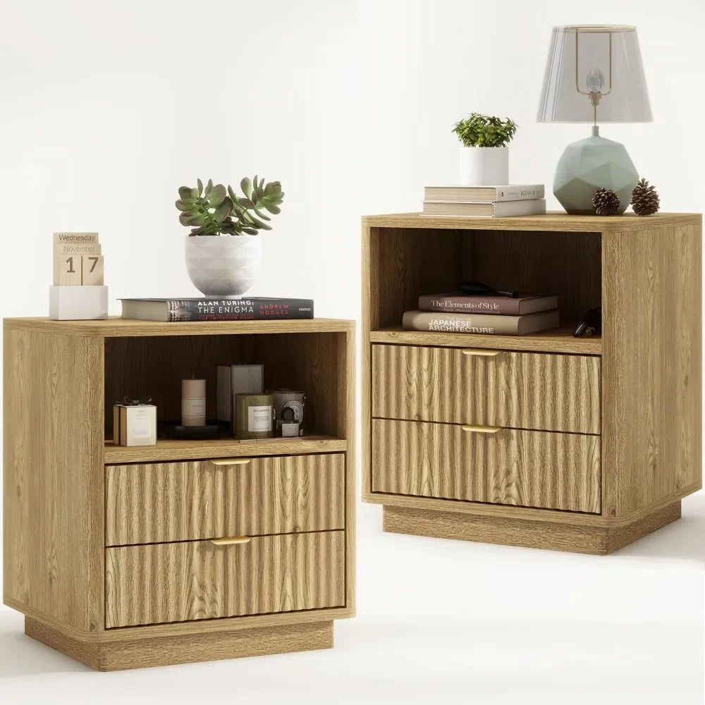 Fluted Nightstands Set  Modern Design