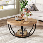 Round ,2-Tier Circle Coffee Table with Storage Shelves