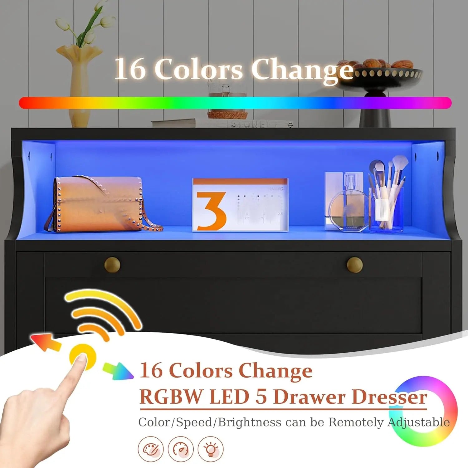 Dresser with LED Lights and  Shelves