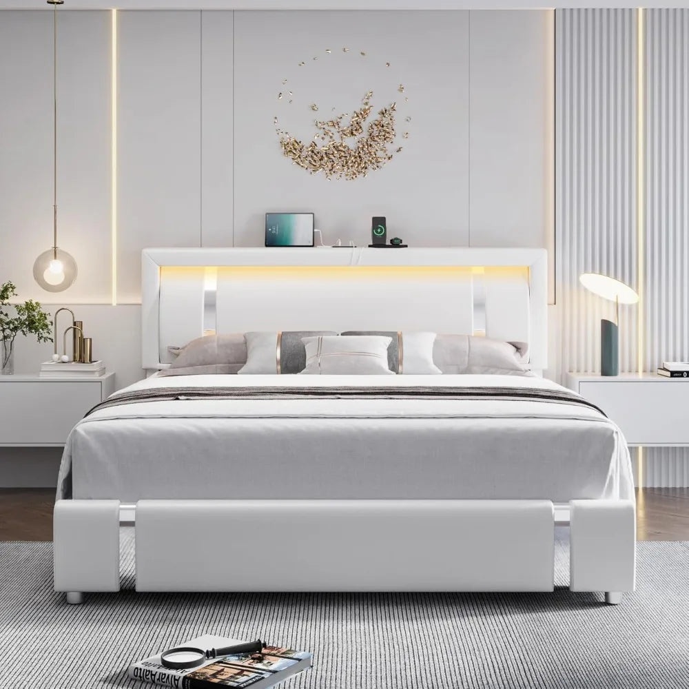 Queen Bed Frame with LED Headboard