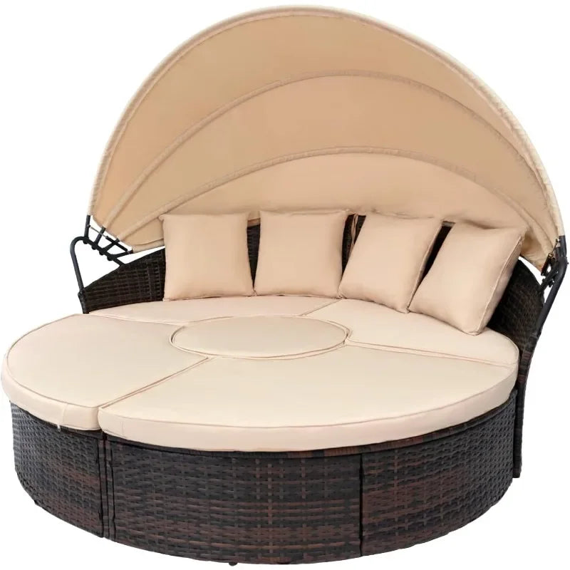Outdoor Patio Daybed with Retractable Canopy