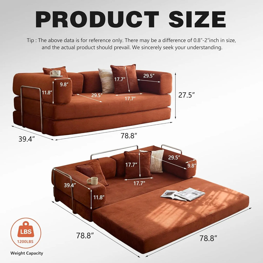 Convertible Sofa Bed  with Armrests and Backrest