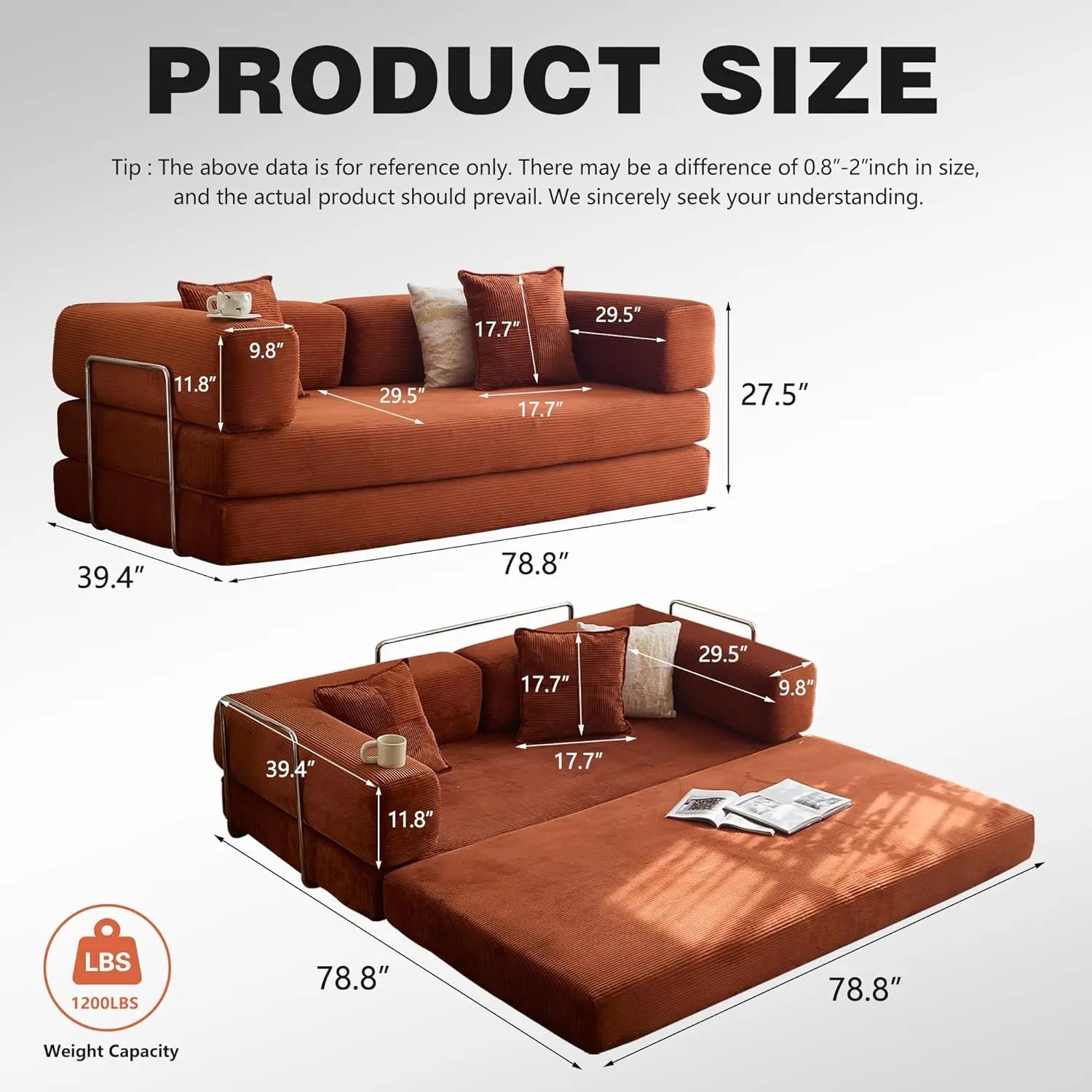 Convertible Sofa Bed  with Armrests and Backrest