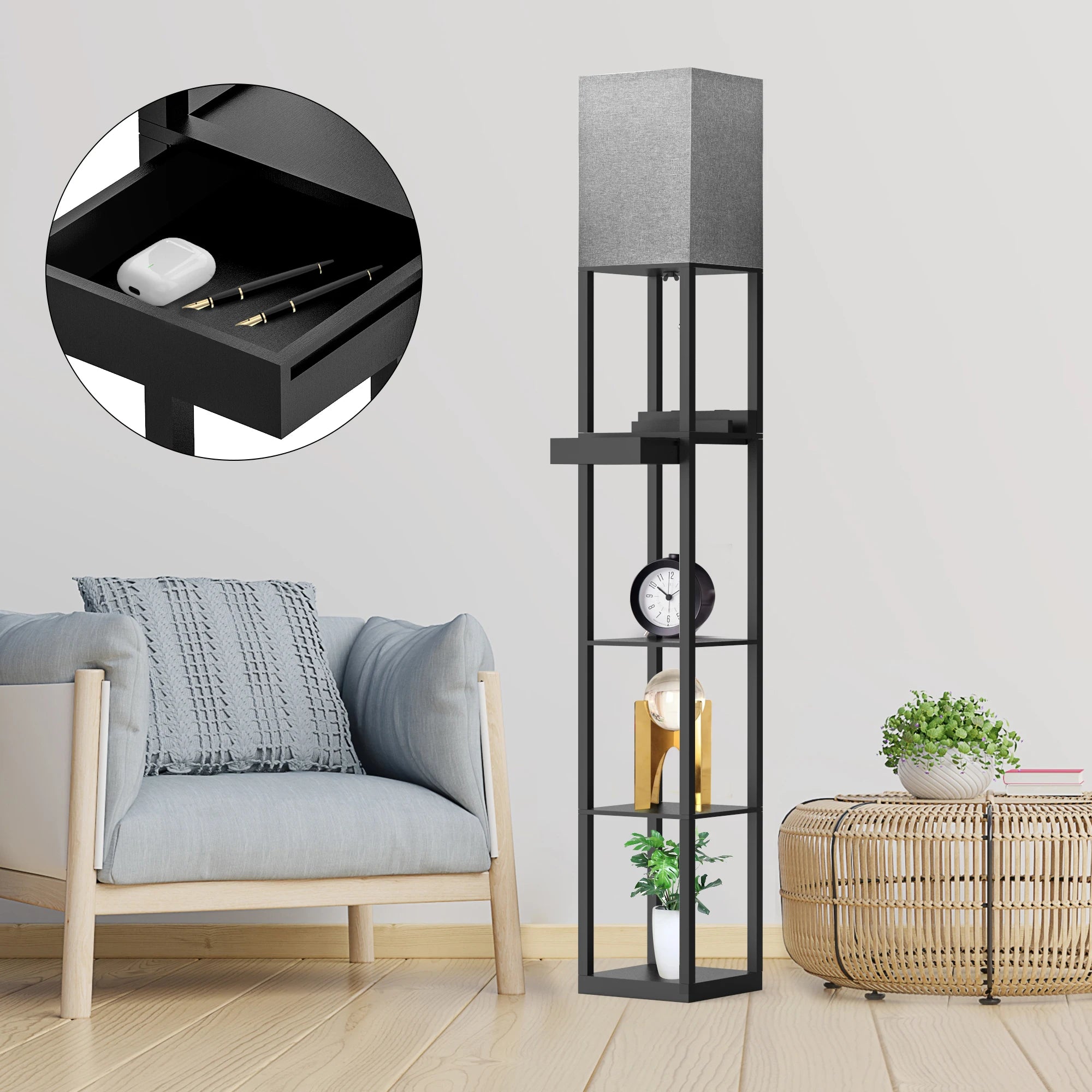 Column Floor Lamp with Shelves