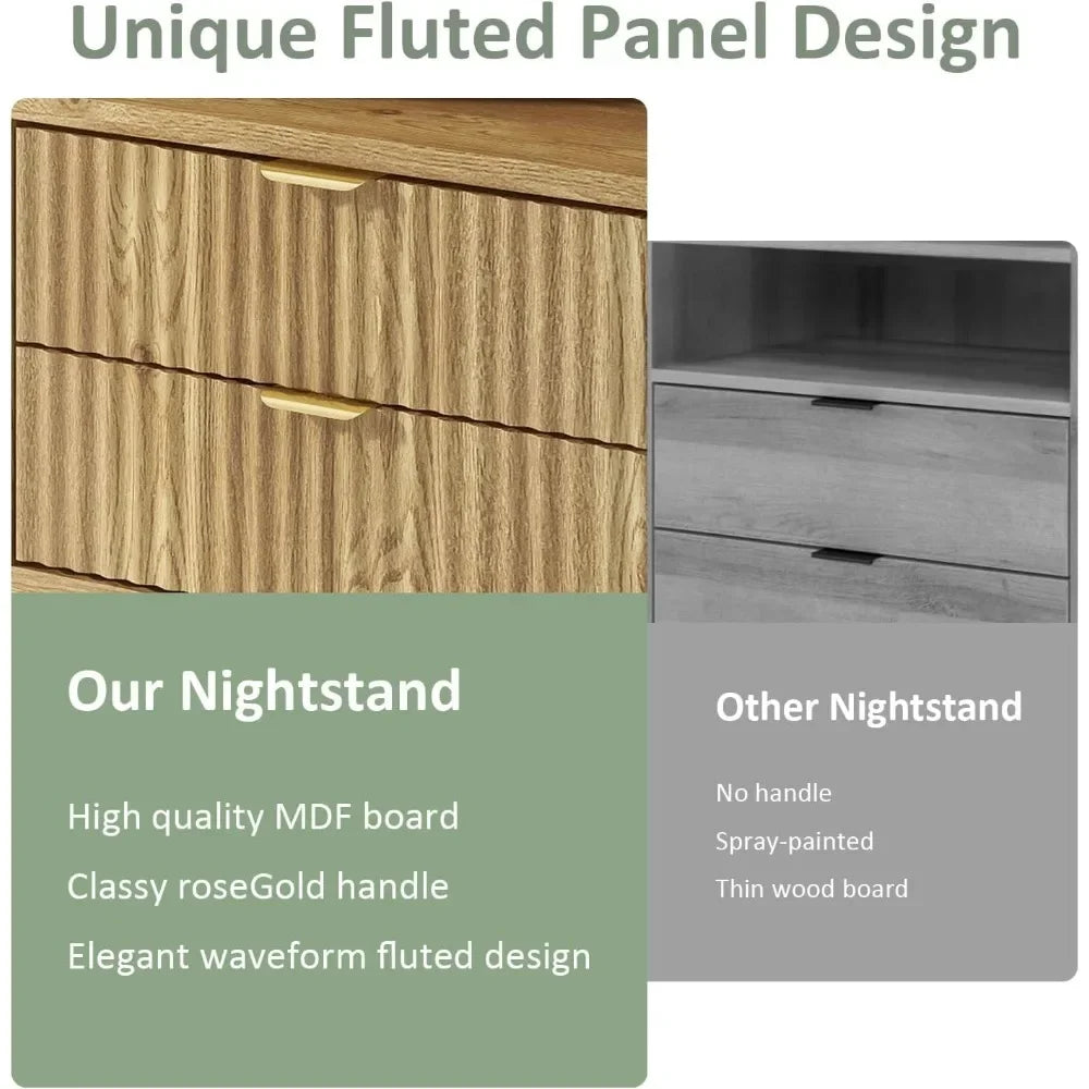 Fluted Nightstands Set  Modern Design