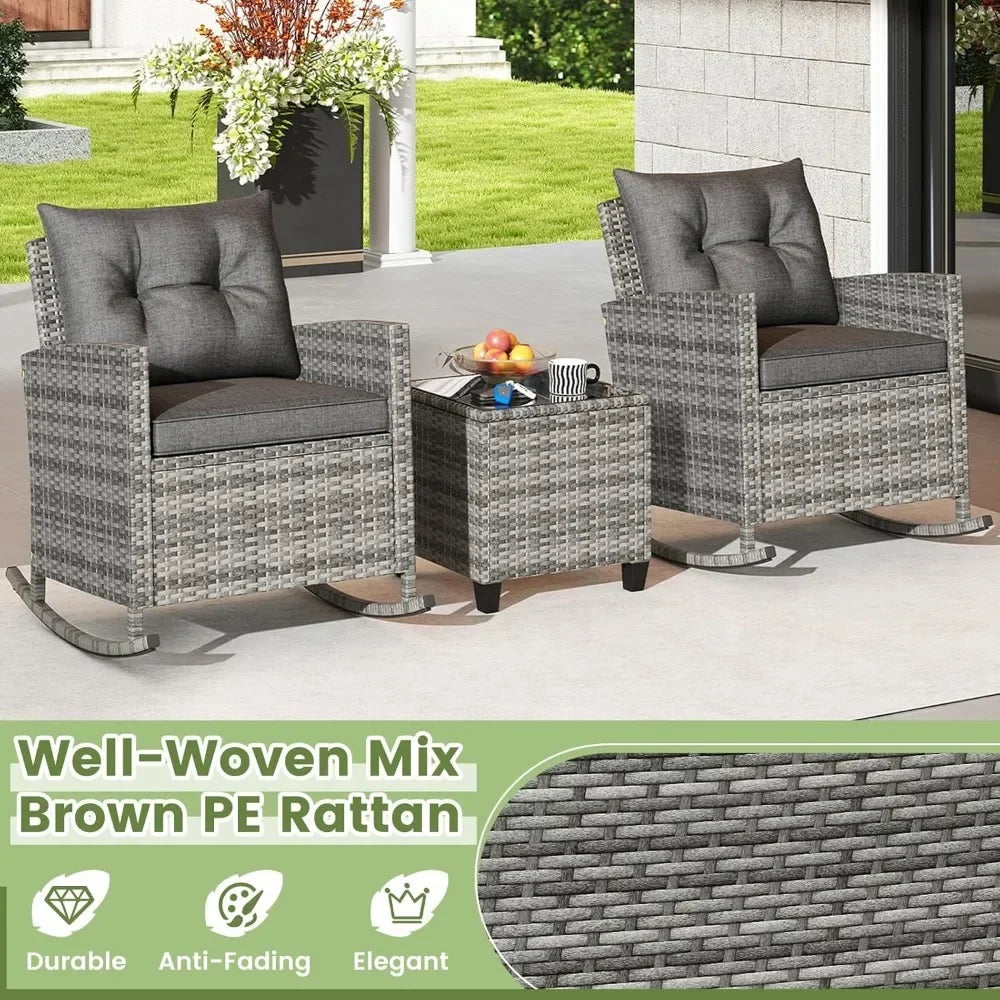 Patio Rocking Bistro Set & Glass Table