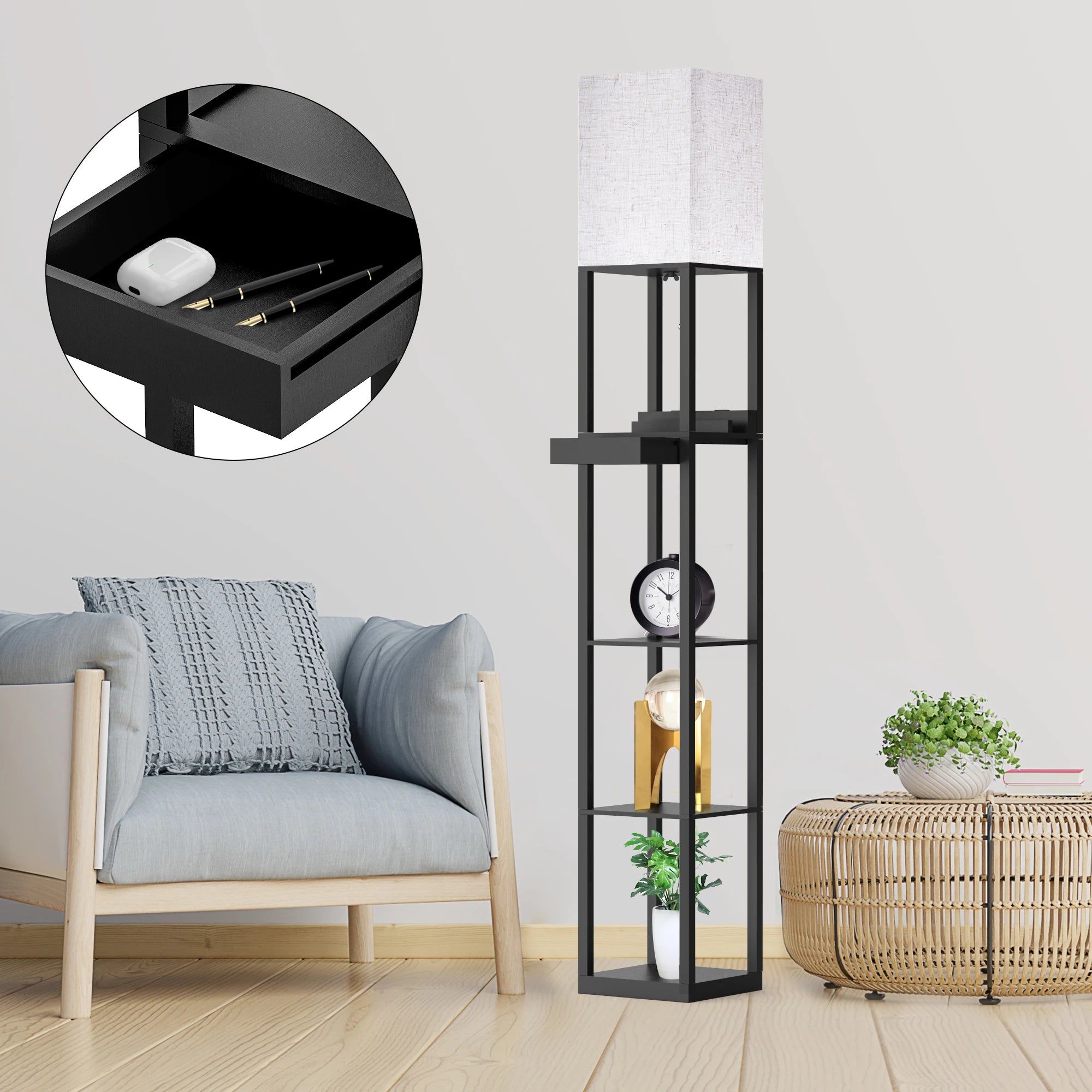 Column Floor Lamp with Shelves
