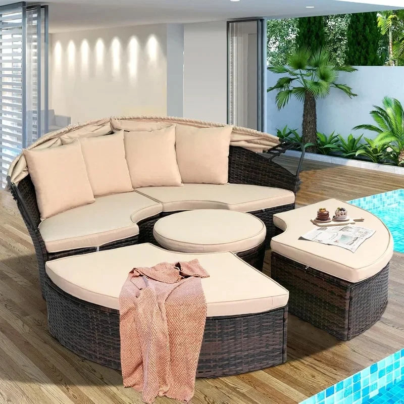 Outdoor Patio Daybed with Retractable Canopy