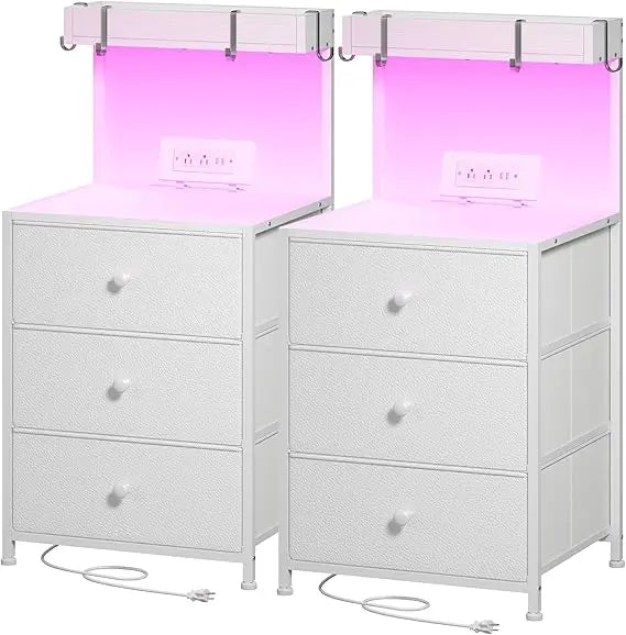 Charging Station and Led Lights Nightstand