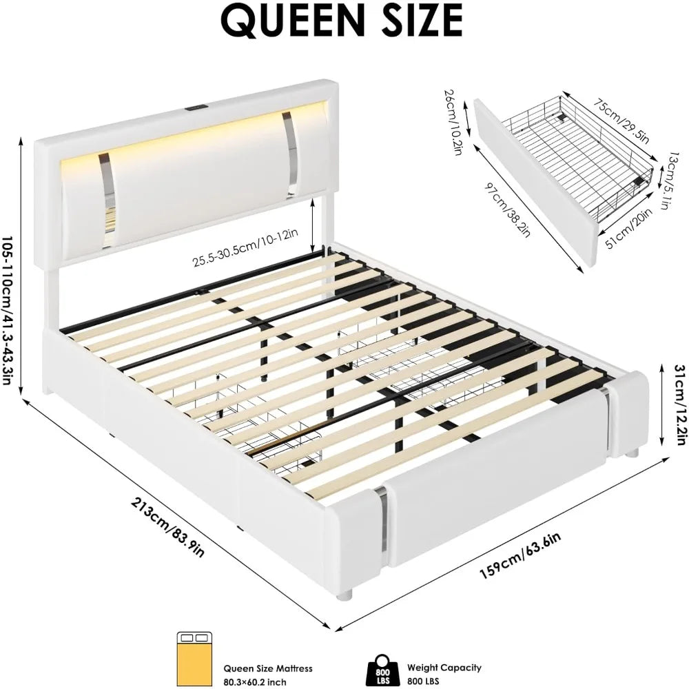 Queen Bed Frame with LED Headboard