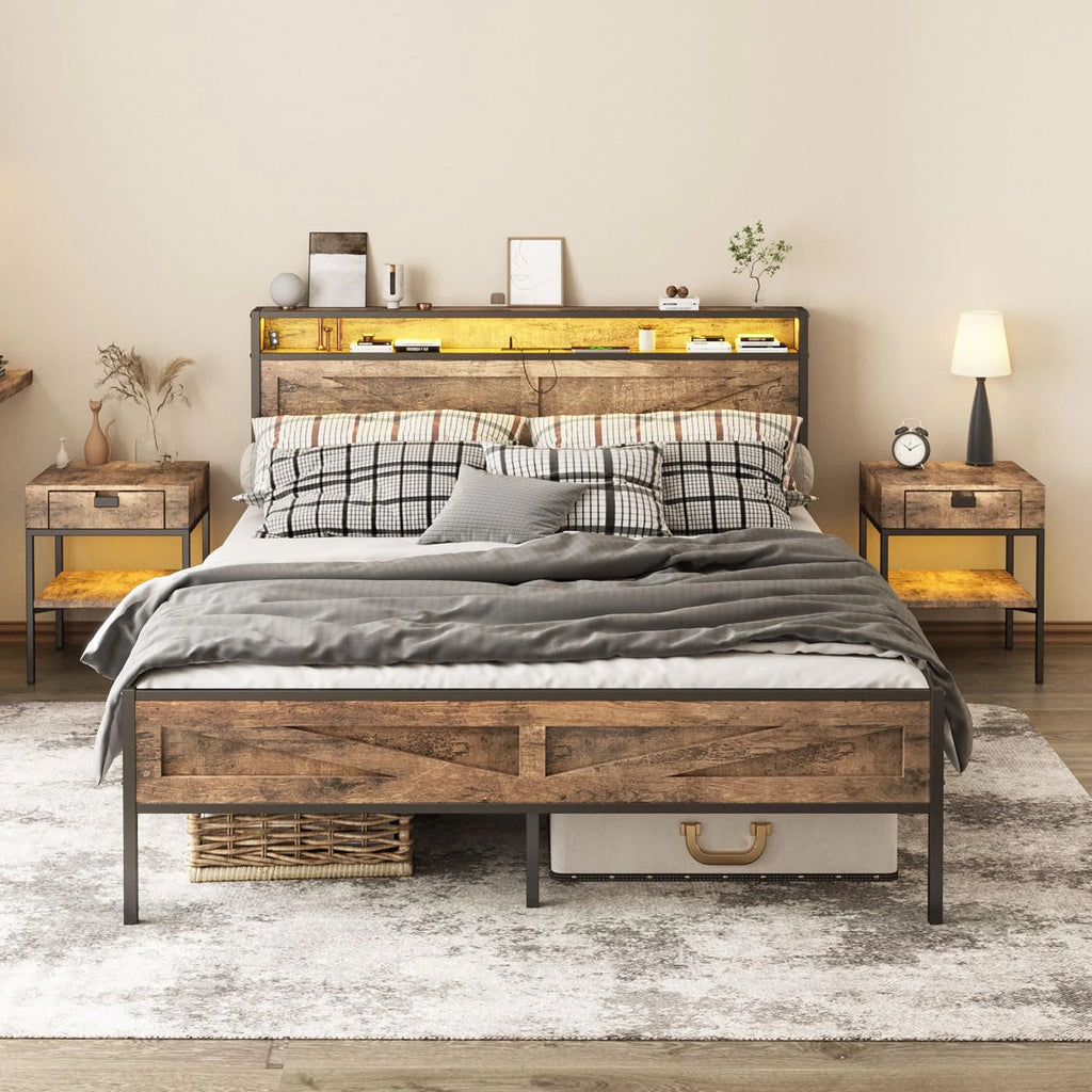 Queen/Full Bed Frame with Storage Headboard