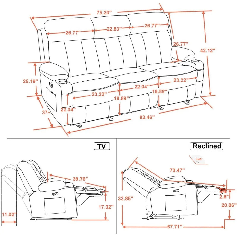 Reclining Sofa with Heat and Vibration