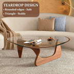 Coffee Tables for Living Room-Triangle Glass Coffee Table with Wooden Base Modern Abstract End Table for Study Room Office Hotel