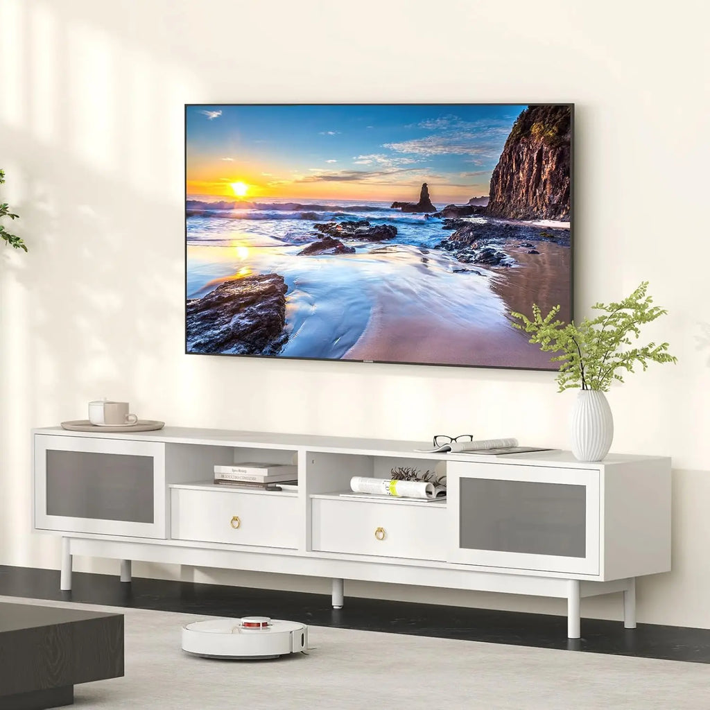 Television Console Table with Storage Cabinets