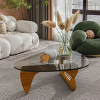 Coffee Tables for Living Room-Triangle Glass Coffee Table with Wooden Base Modern Abstract End Table for Study Room Office Hotel