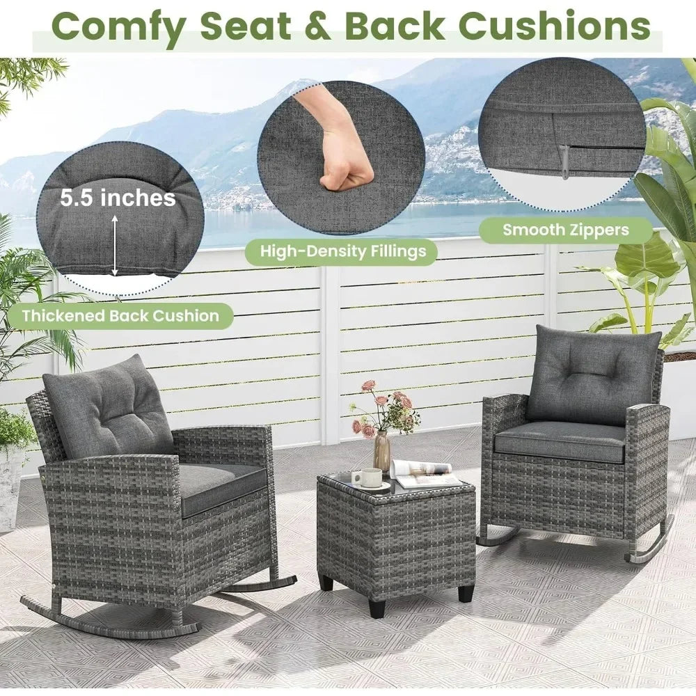 Patio Rocking Bistro Set & Glass Table
