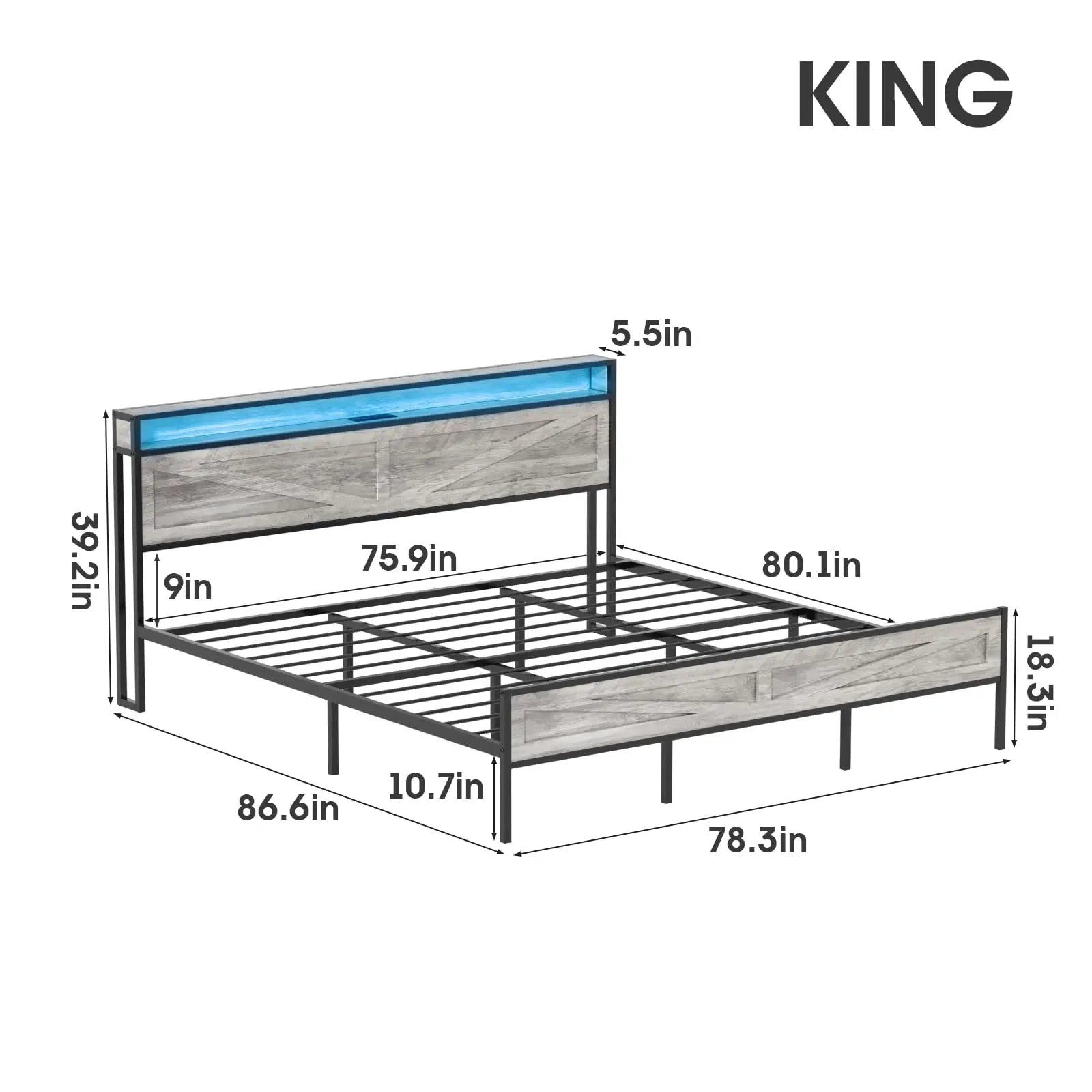 Queen/Full Bed Frame with Storage Headboard