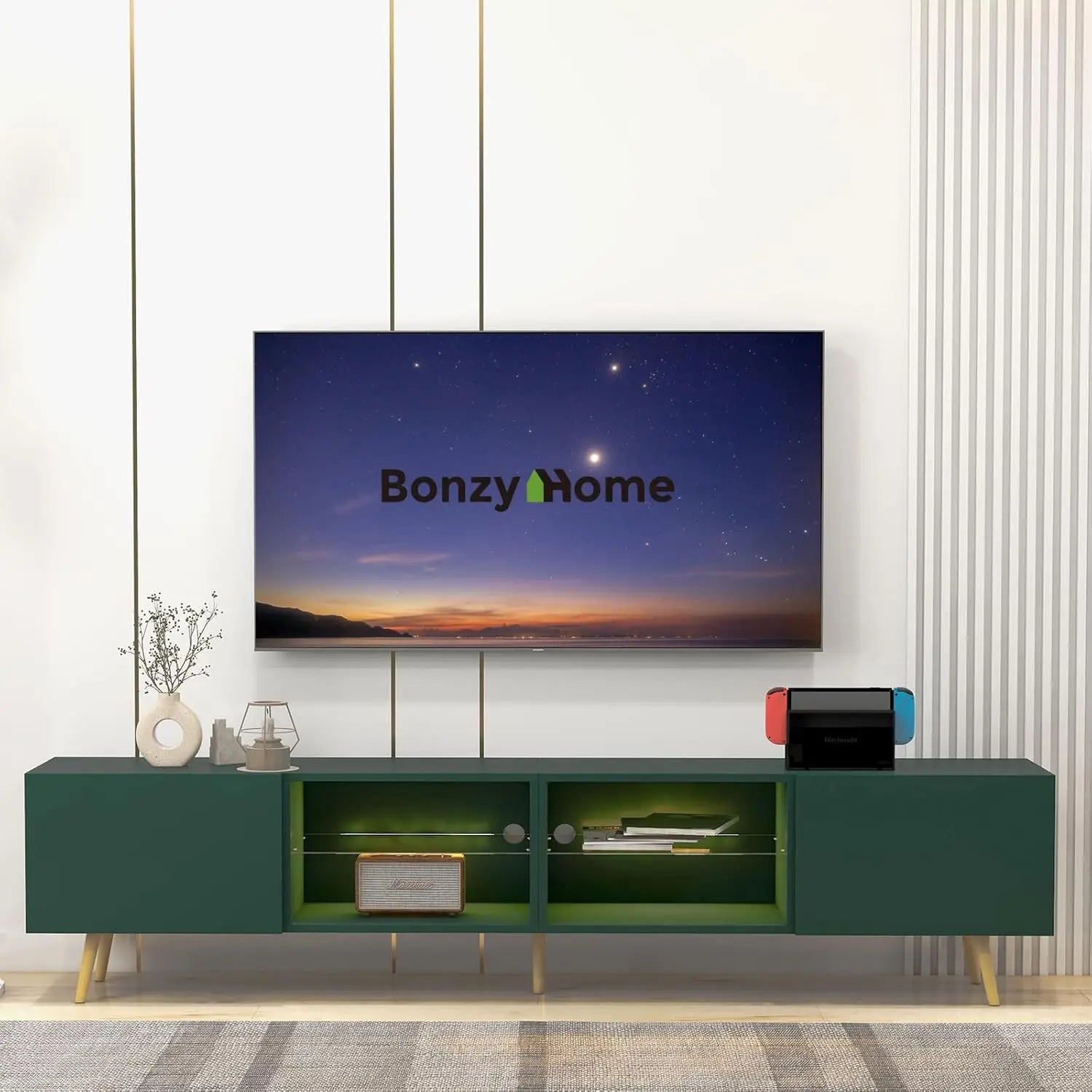 Television Console Table with Storage Cabinets
