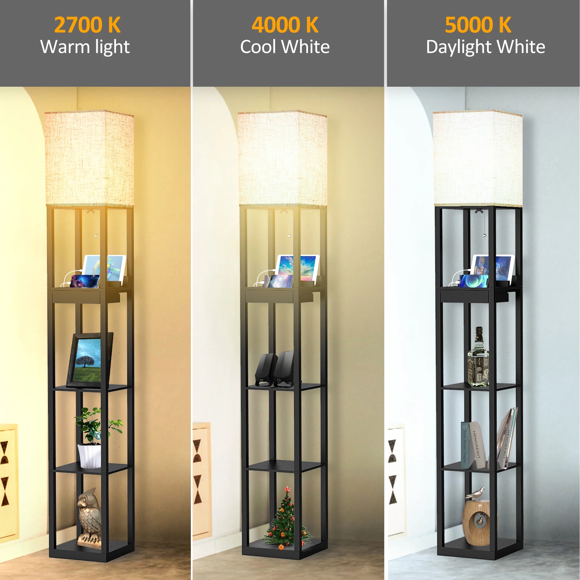 Column Floor Lamp with Shelves