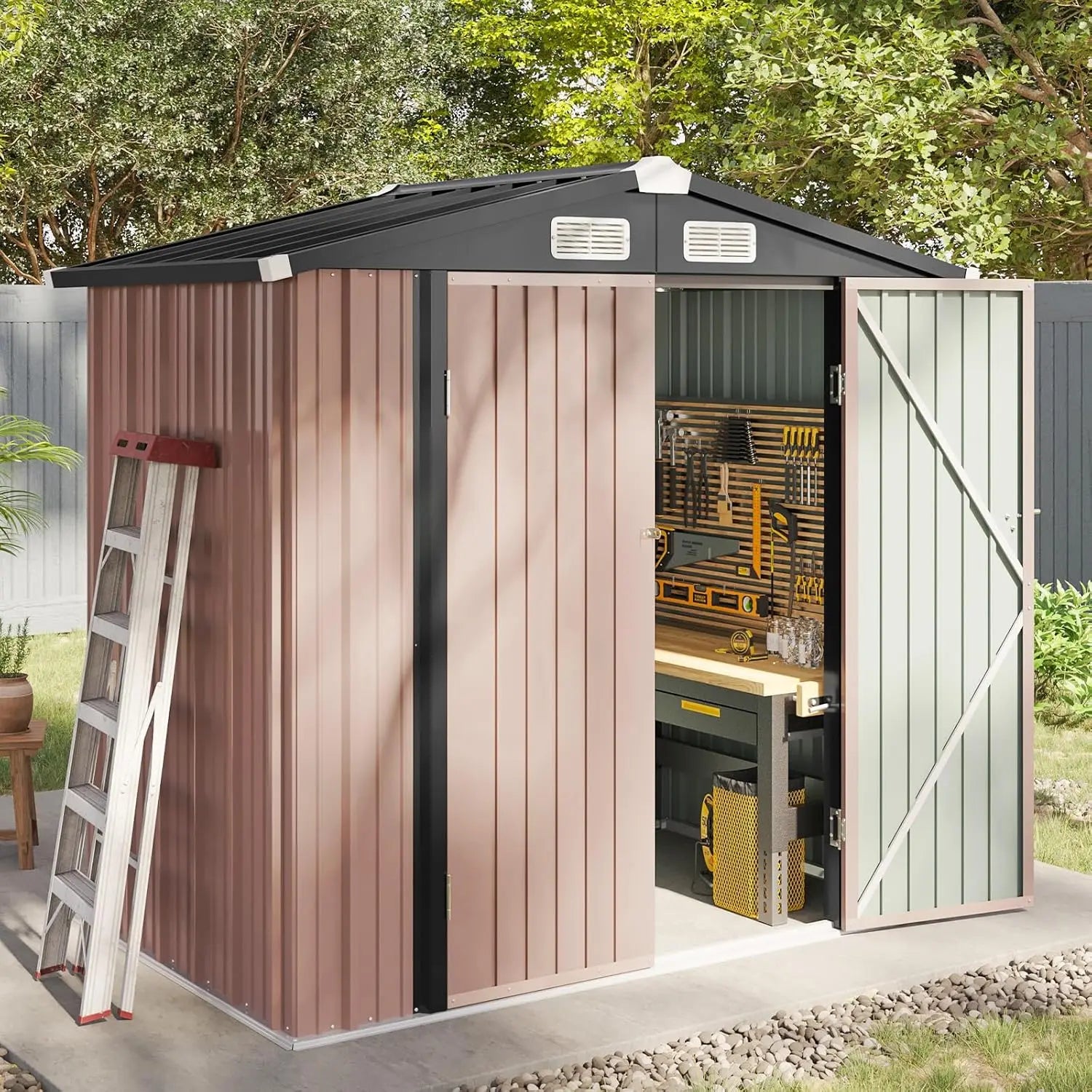 Outdoor Storage with Doors & Slooping Roof