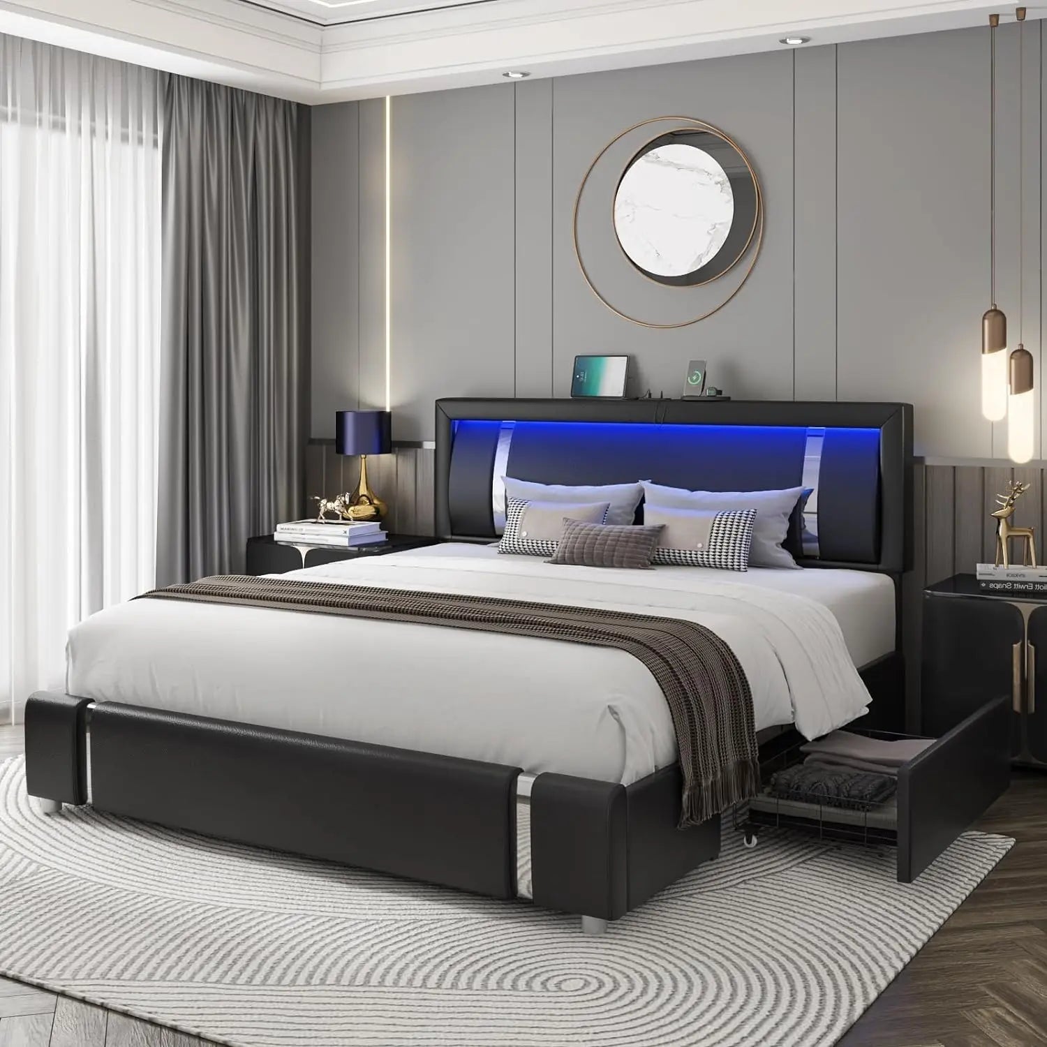 Queen Bed Frame with LED Headboard