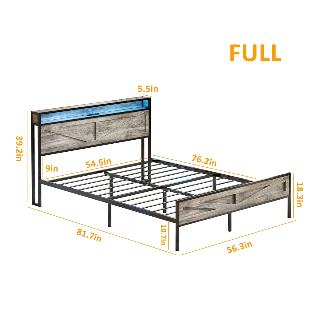 Queen/Full Bed Frame with Storage Headboard