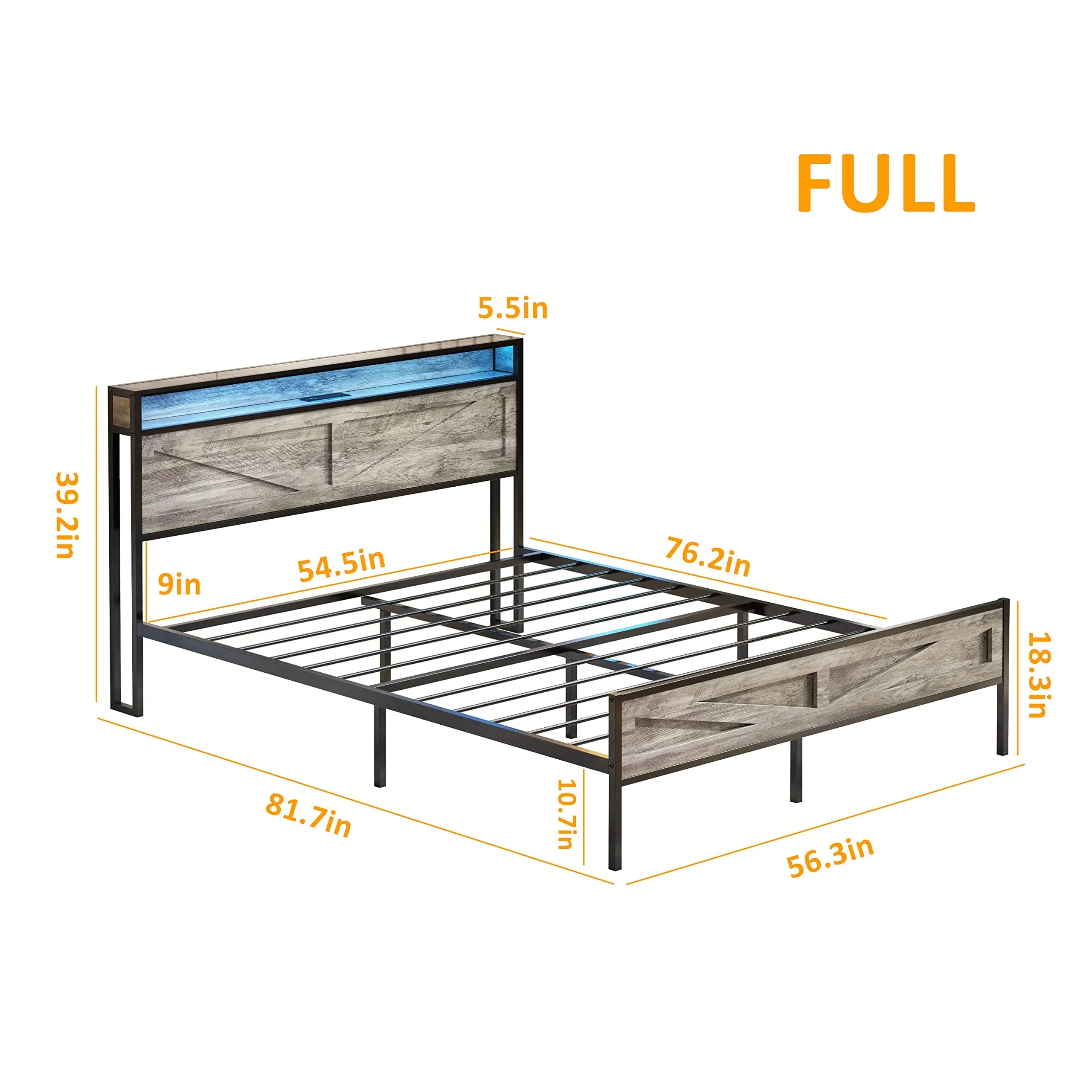 Queen/Full Bed Frame with Storage Headboard