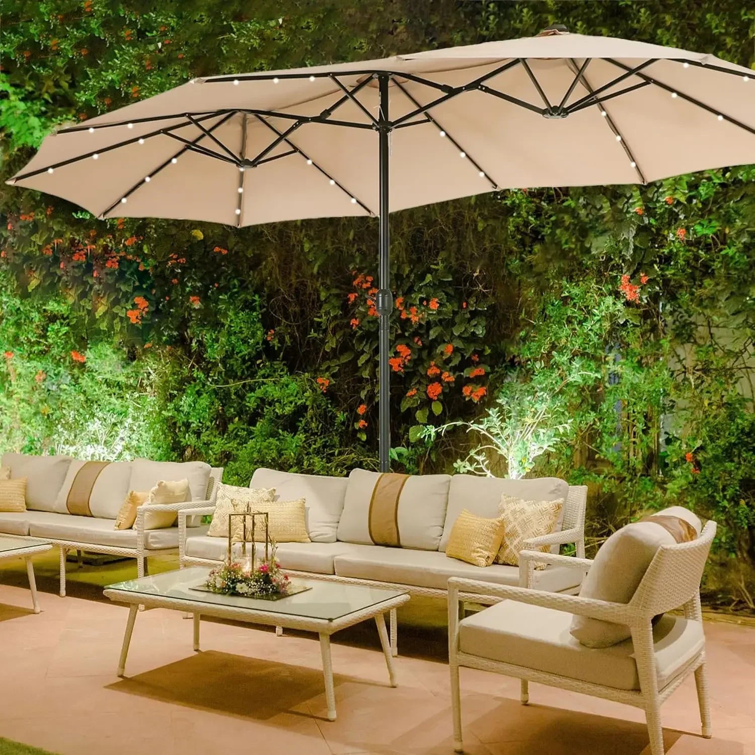 Extra Large Patio Umbrella with Solar Lights
