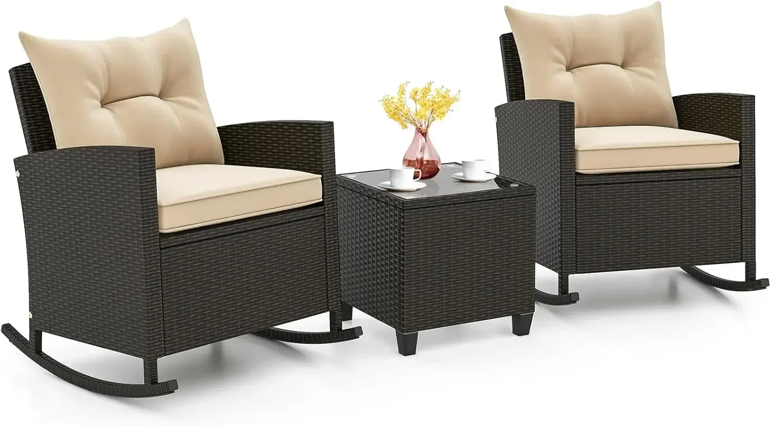 Patio Rocking Bistro Set & Glass Table