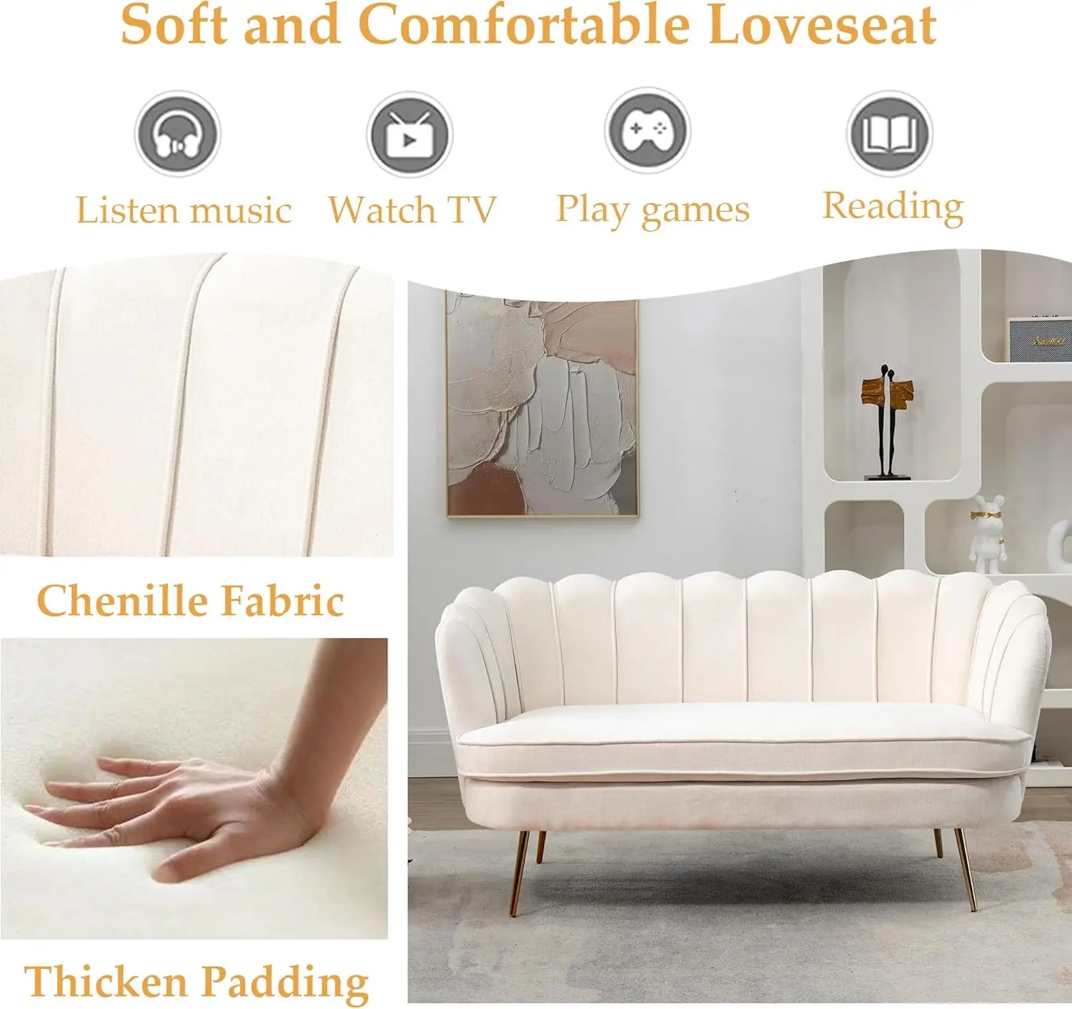 Small Modern Chenille Loveseat Sofa,