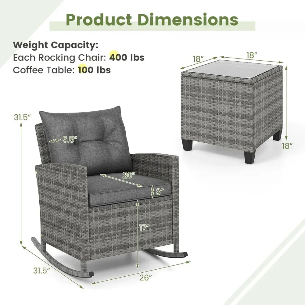 Patio Rocking Bistro Set & Glass Table