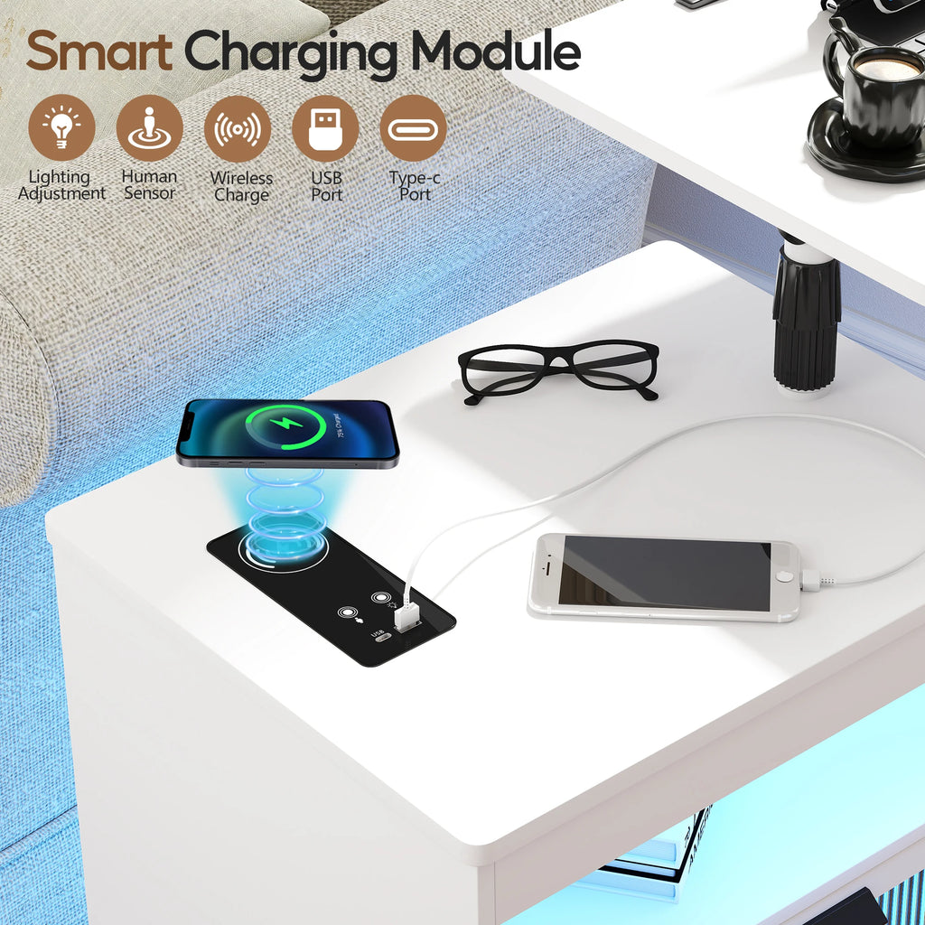 Wireless Charging Station, LED Nightstand