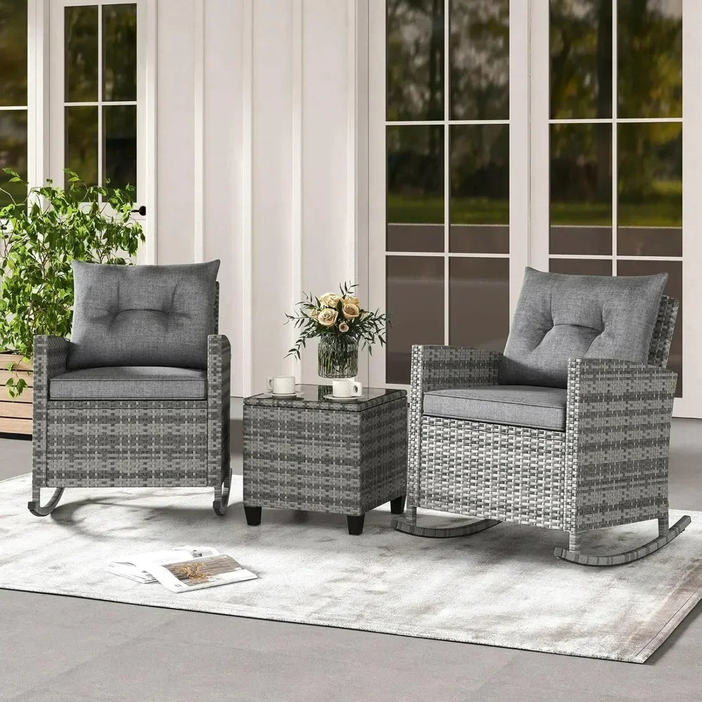 Patio Rocking Bistro Set & Glass Table
