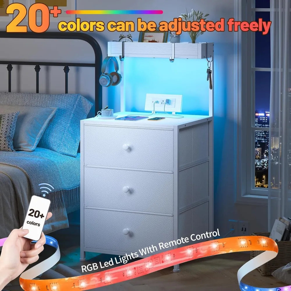 Charging Station and Led Lights Nightstand