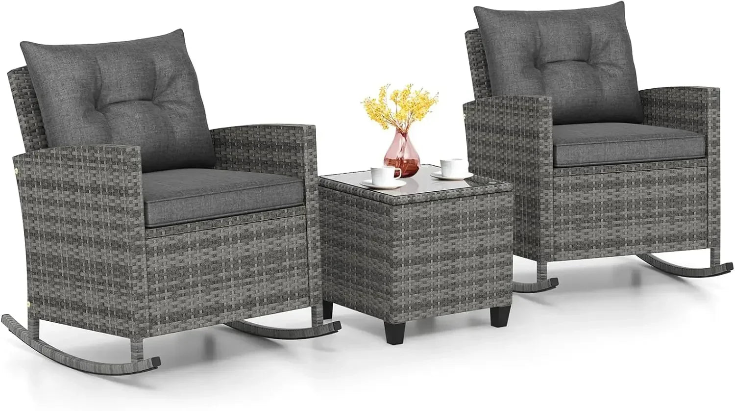 Patio Rocking Bistro Set & Glass Table