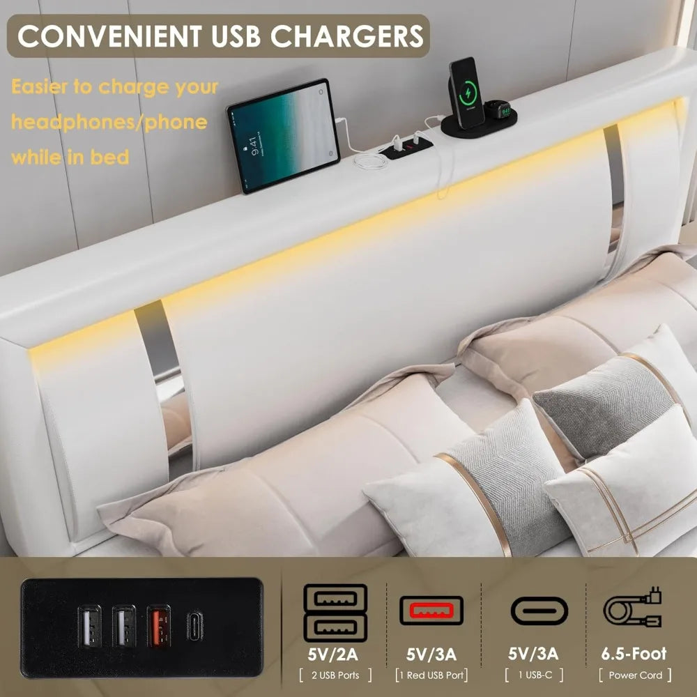 Queen Bed Frame with LED Headboard