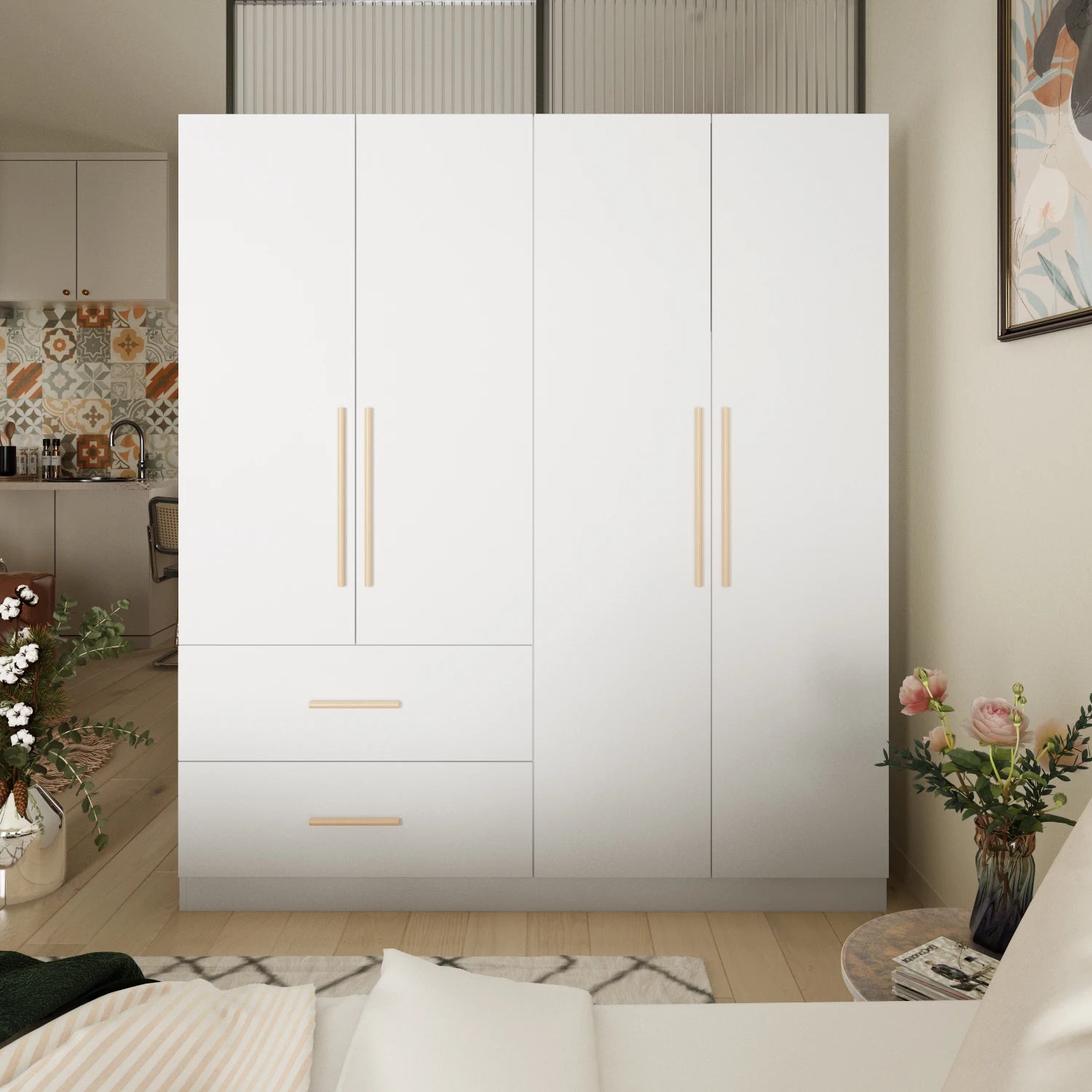 Modern Wardrobe Armoire Closet with Drawers