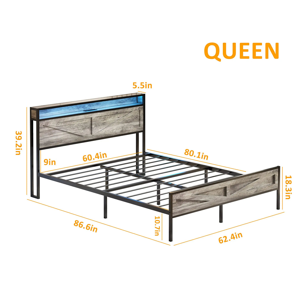 Queen/Full Bed Frame with Storage Headboard