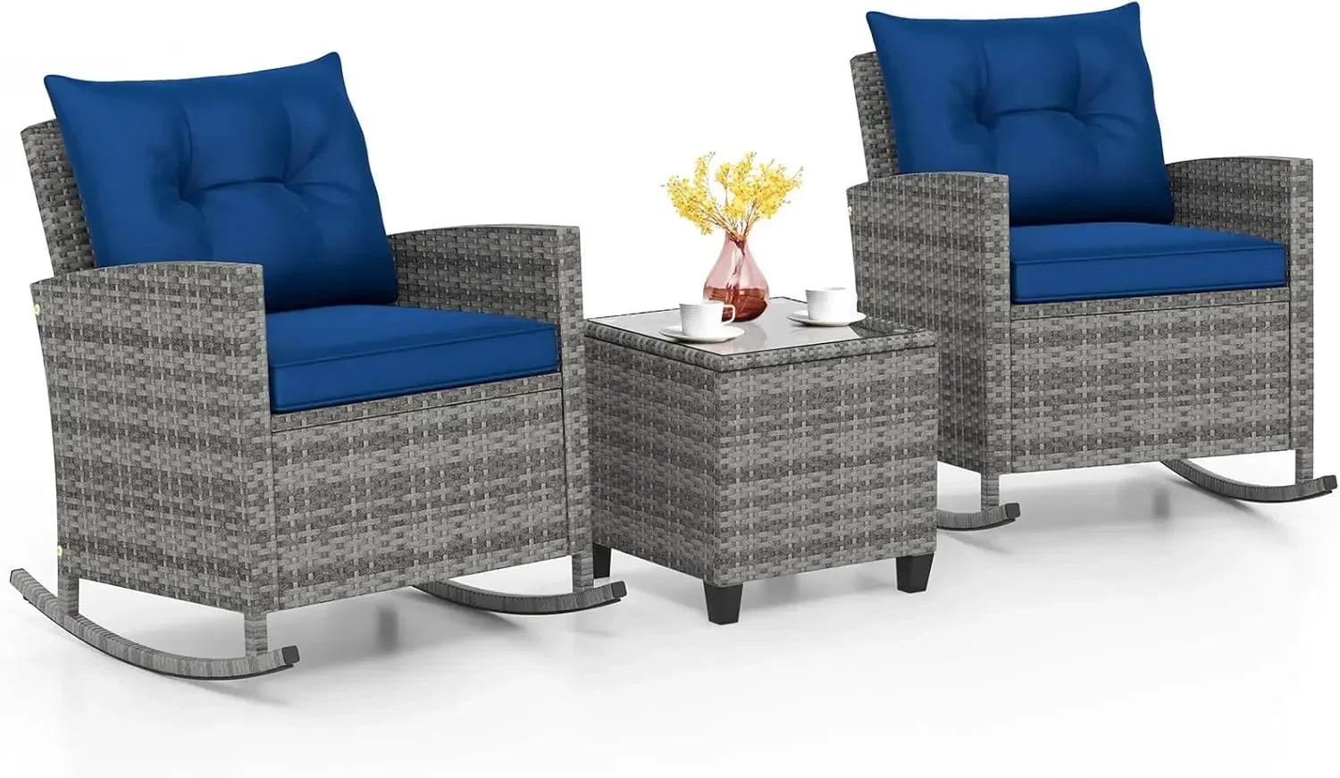Patio Rocking Bistro Set & Glass Table