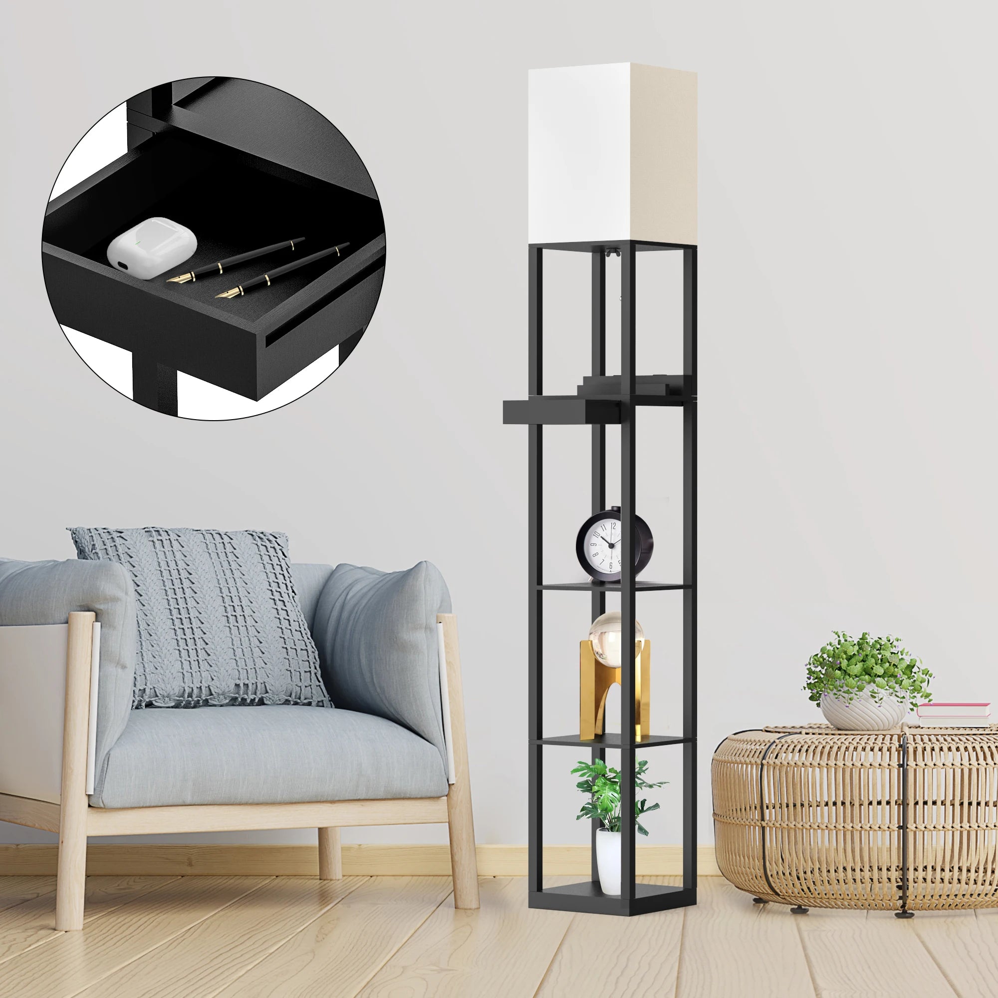 Column Floor Lamp with Shelves