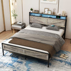 Queen/Full Bed Frame with Storage Headboard