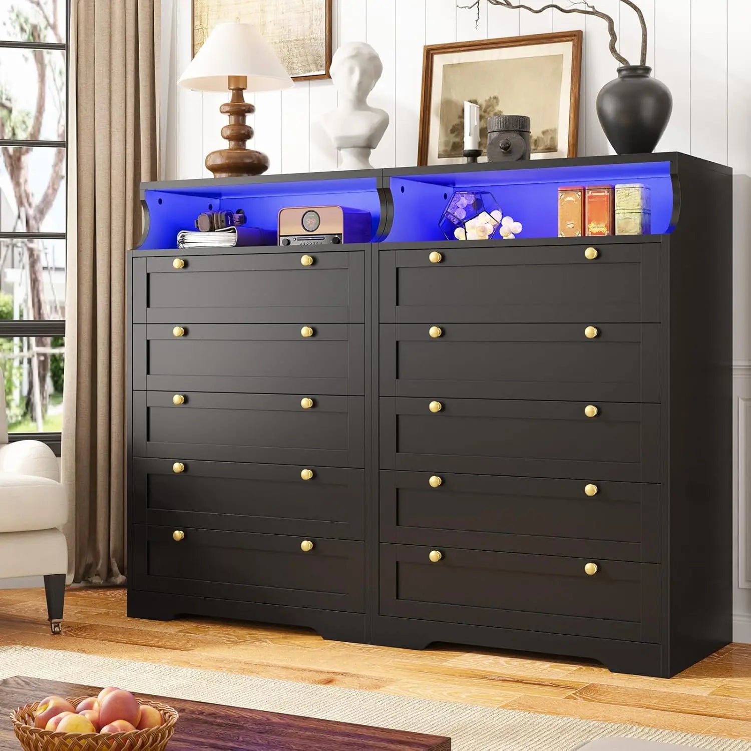 Dresser with LED Lights and  Shelves