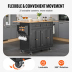SucceBuy 43" Kitchen Island Cart Wood Top Mobile Carts Leaf Spice Rack