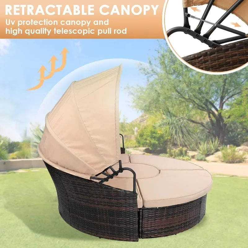 Outdoor Patio Daybed with Retractable Canopy