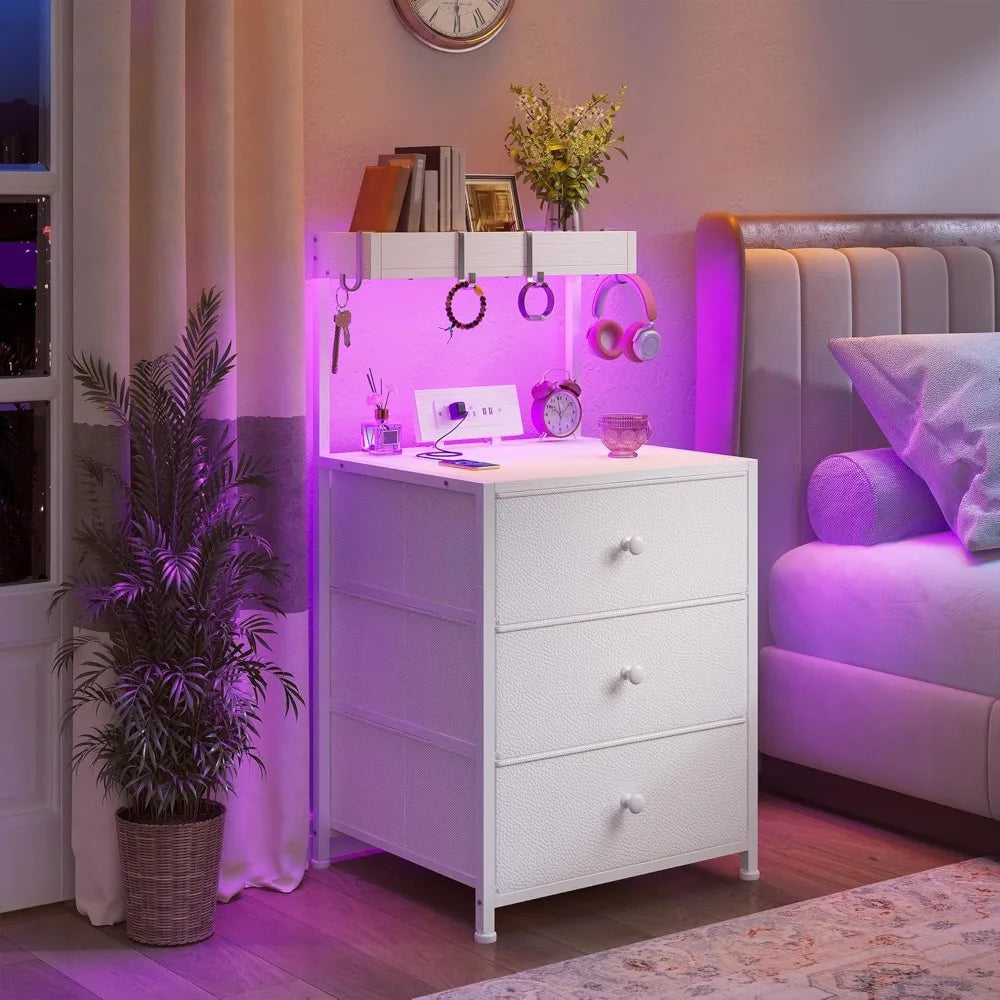 Charging Station and Led Lights Nightstand