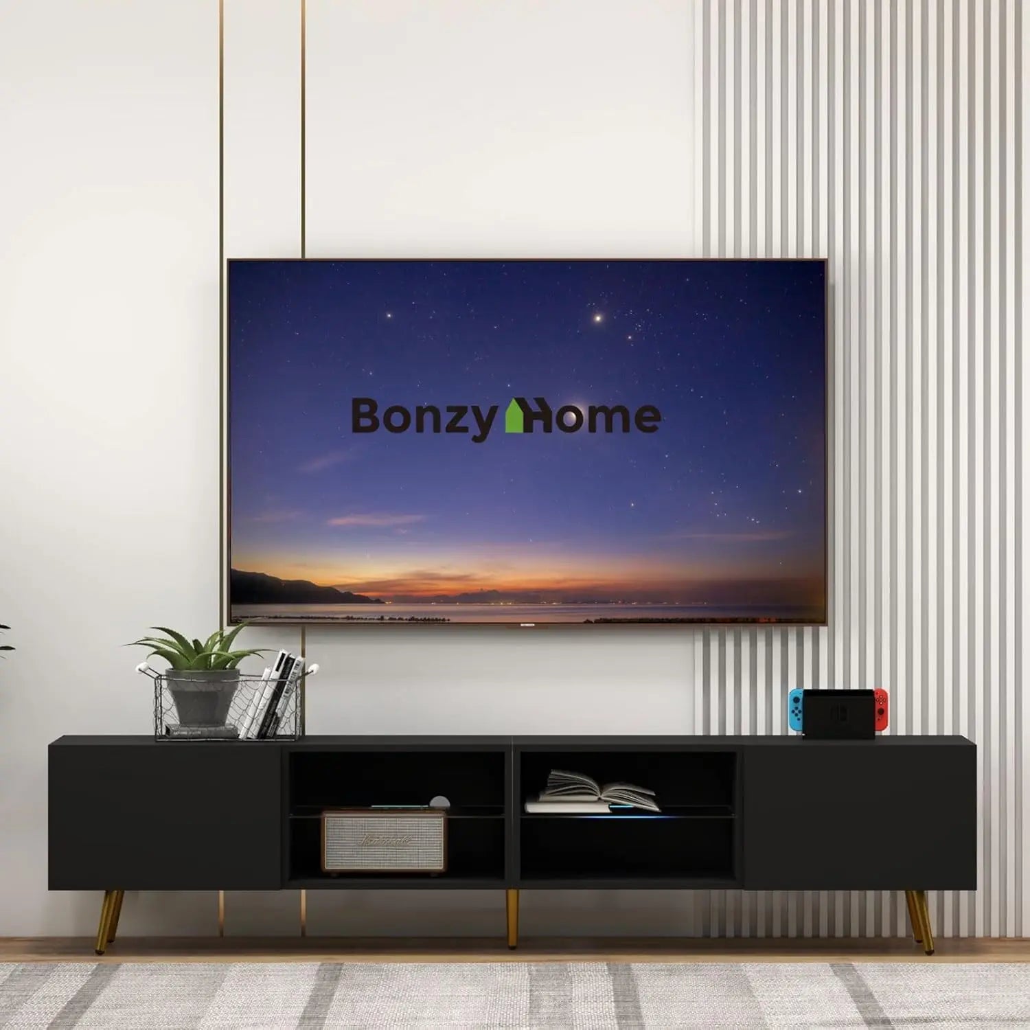 Television Console Table with Storage Cabinets